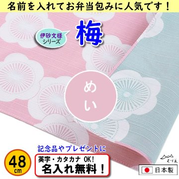 伊砂文様 両面シリーズ 小ふろしき 【梅　ベビーピンク/ミント 48cm】　名入れ無料 むす美 日本製 の画像