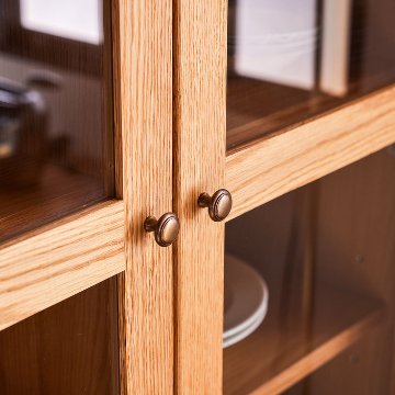 パラディ 90 キャビネット（ハイ）｜無垢材×ラタン意匠の重厚な美学・日本製・完成品・選べる3素材の画像