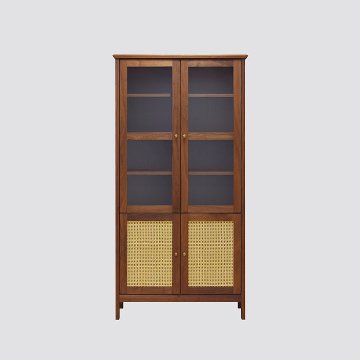 パラディ 90 キャビネット（ハイ）｜無垢材×ラタン意匠の重厚な美学・日本製・完成品・選べる3素材の画像