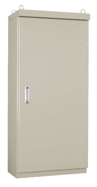 OE35-821A・屋外用自立制御盤キャビネット（屋根付 鉄製基板付 片扉）ライトベージュ塗装 フカサ350mm　【日東工業】の画像