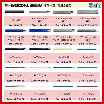 第一種電気工事士 技能試験セット W 2026 電線2回分 配線器具セット 令和8年度 全10問対応 電気工事士 1種 練習 材料 電材王の画像
