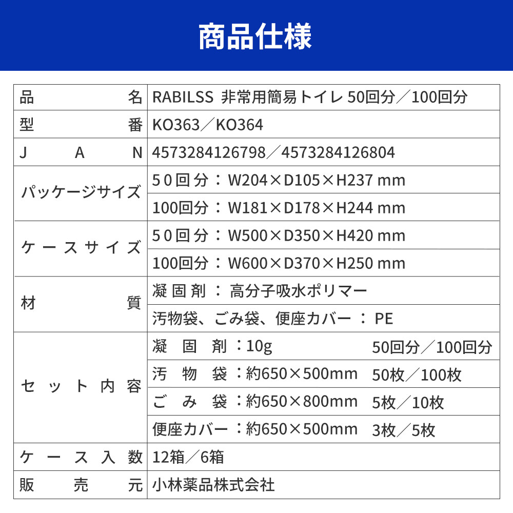 緊急・災害時　非常用　簡易トイレ50回分の画像