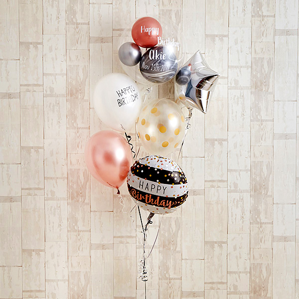 ローズピンク×シルバーの個性派Happy Birthday画像