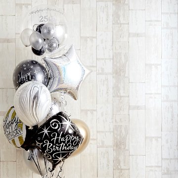 シンプルモノトーン×ゴールドHappy Birthday バルーンの画像