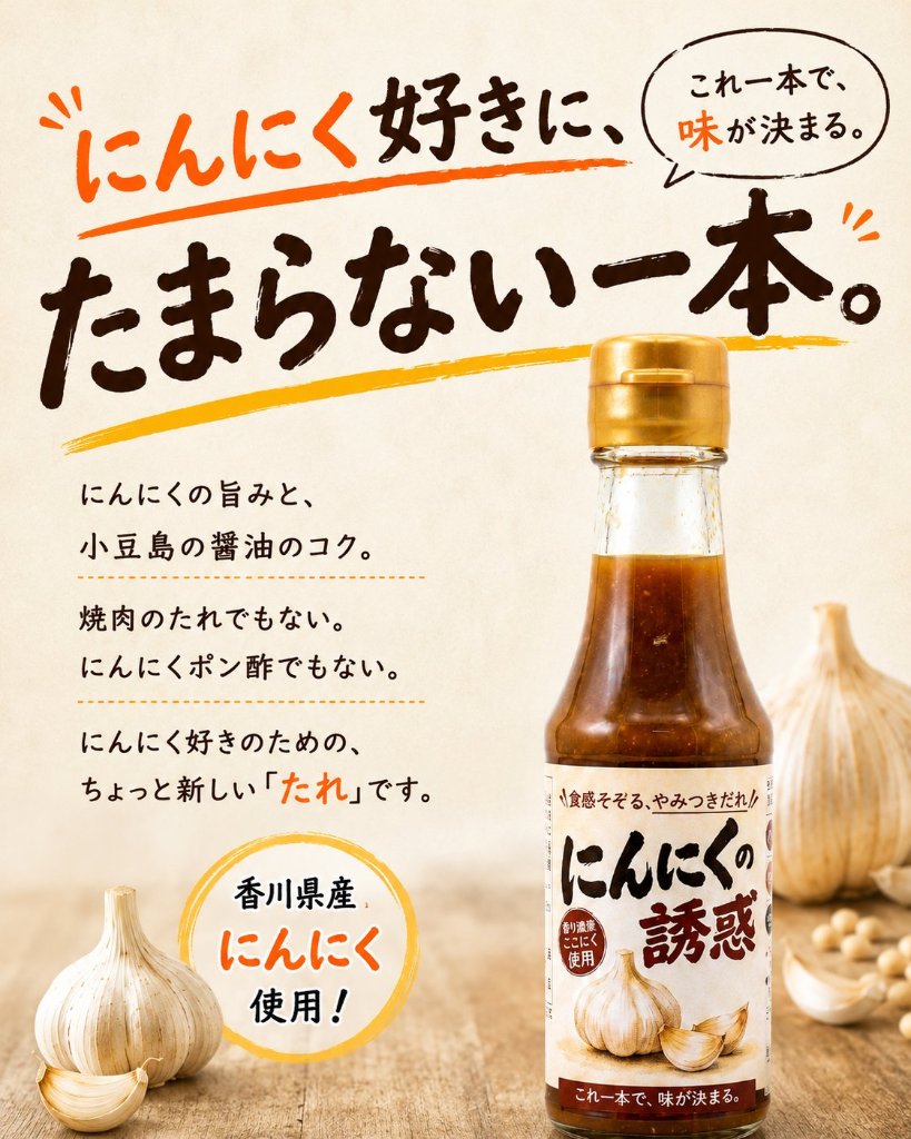 にんにくの誘惑｜香川県産にんにく×小豆島本醸造醤油の万能だれの画像