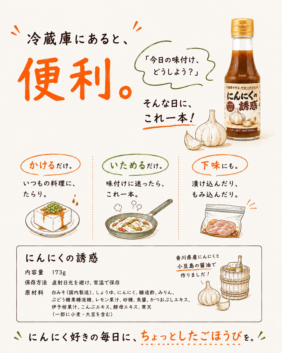 にんにくの誘惑｜香川県産にんにく×小豆島本醸造醤油の万能だれの画像