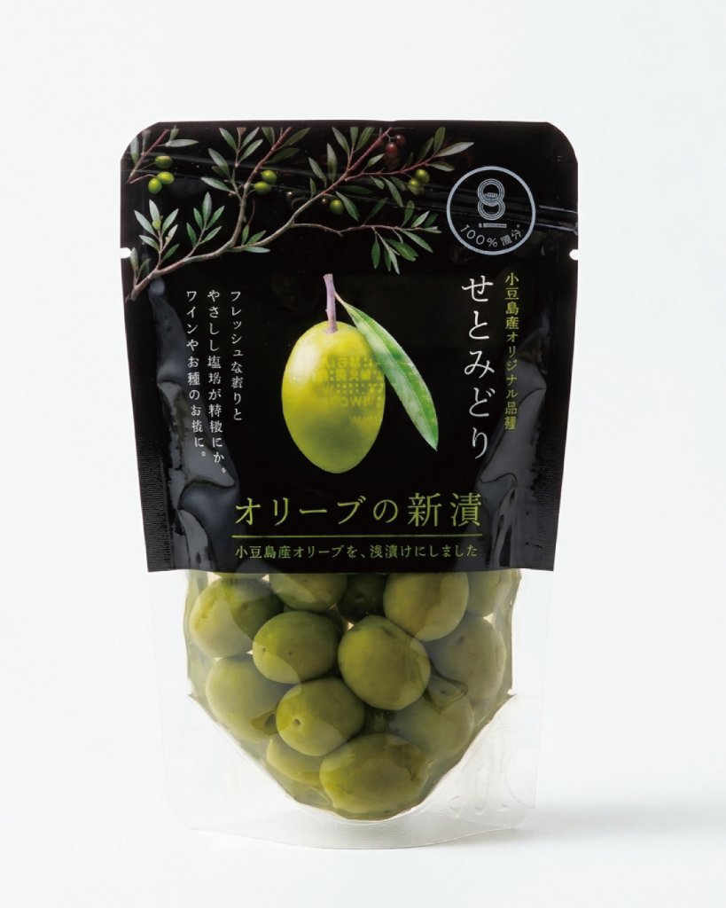 小豆島産 オリーブ新漬け「せとみどり」70g｜大粒・肉厚の国産オリーブ塩漬け|小豆島ヘルシーランド）の画像