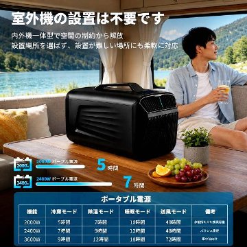 CARTOUR ポータブルエアコン 5200BTU 工事不要 スポットクーラー AC100V対応 強力冷房 静音 タイマー リモコン付き 排気ダクト付き 家庭用 移動式の画像