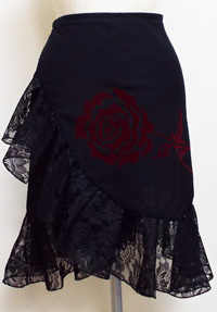 巻きスカート（黒×バラ・レース）画像