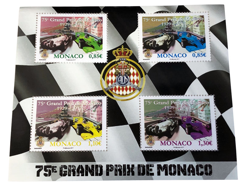 モンテカルロ限定 1929-2017年 モナコGP 75周年 切手シート 画像