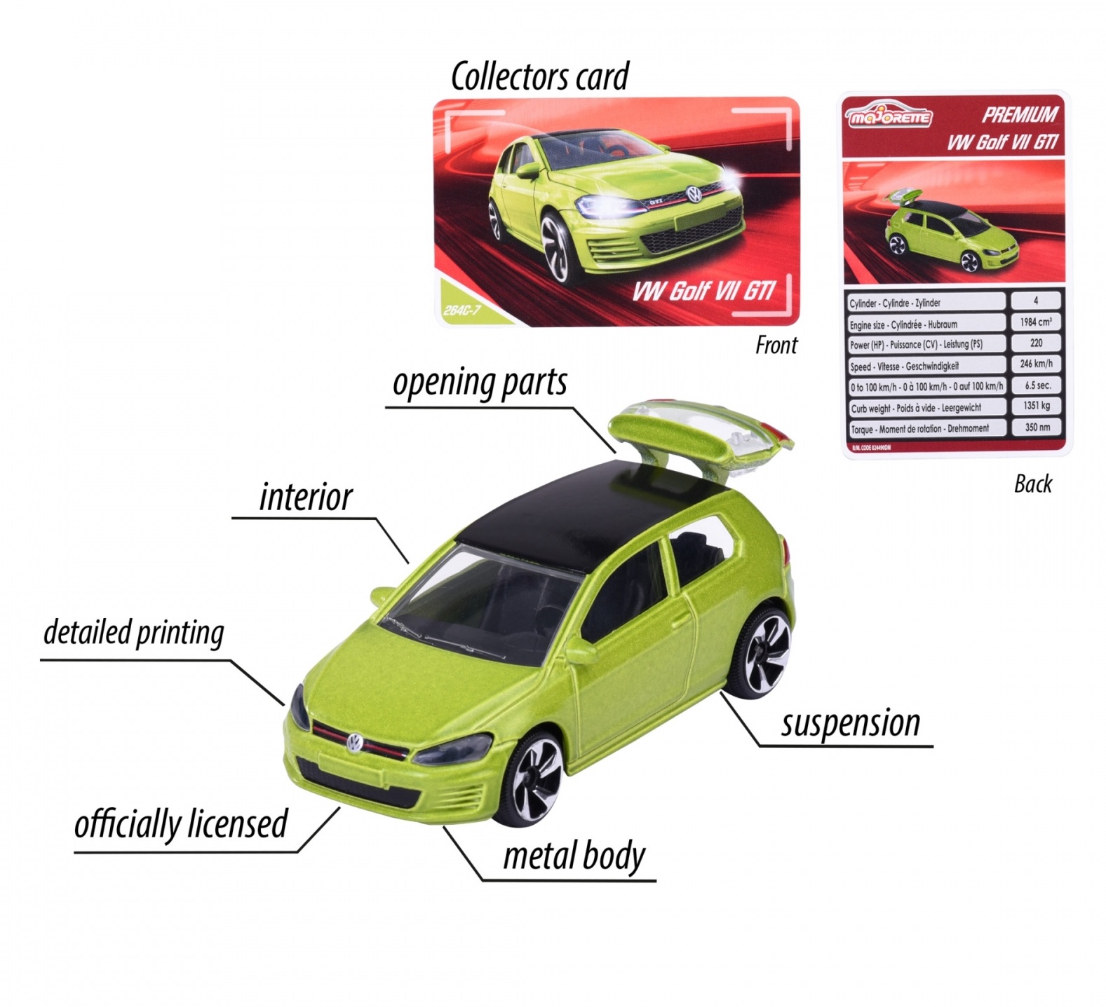 マジョレット 1/64 フォルクスワーゲン VW Golf GTI ミニカー グリーン / コレクターズカード付画像