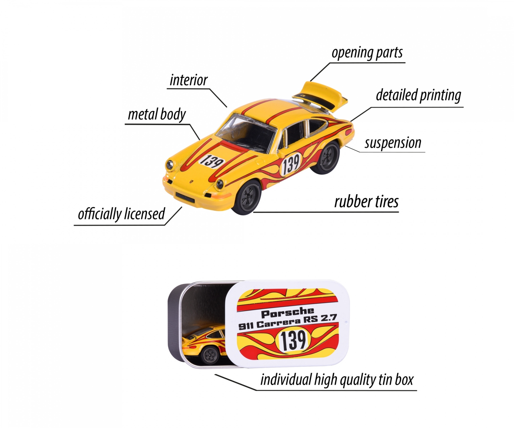 マジョレット 1/64 ポルシェ モータースポーツ デラックス Porsche 911 カレラ RS 2.7 イエロー ミニカー / ボックス付画像