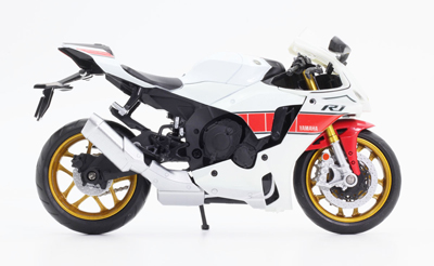 1/12 ダイキャストモーターサイクル 2022 Yamaha YZF-R1 ホワイト ミニチュア バイク画像