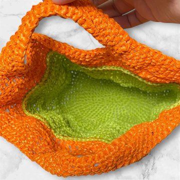 かごバッグ レディース 春夏 エコアンダリヤ トートバッグ オレンジ グリーン 手編み 軽量 透かし編み サマーバッグ ハンドメイド おしゃれ ナチュラル 夏バッグ お出かけ リゾートの画像