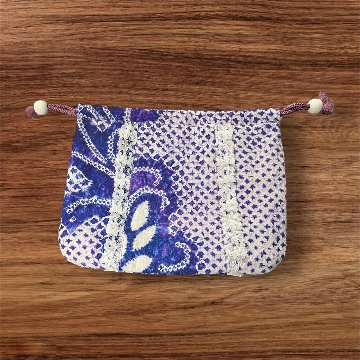 巾着 バッグ セット 和柄 浴衣 バッグ 和風 レディース 和装小物 巾着袋 手提げバッグ 花柄 青 白 夏祭り 花火大会 着物 浴衣用 和風バッグ ハンドメイド おしゃれ かわいい 2点セット レーの画像