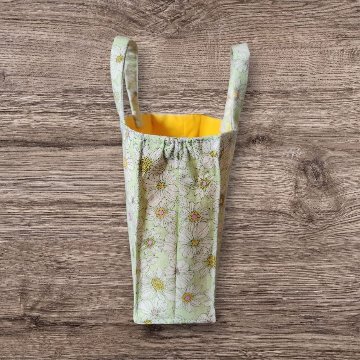 ミニトートバッグ BOX型 緑 花柄 黄色 裏地 ハンドメイド 布バッグ 小さめ トートバッグ マチ付き 手提げバッグ 小物入れ バッグインバッグ 収納 整理 花柄バッグ レディース かわいいの画像