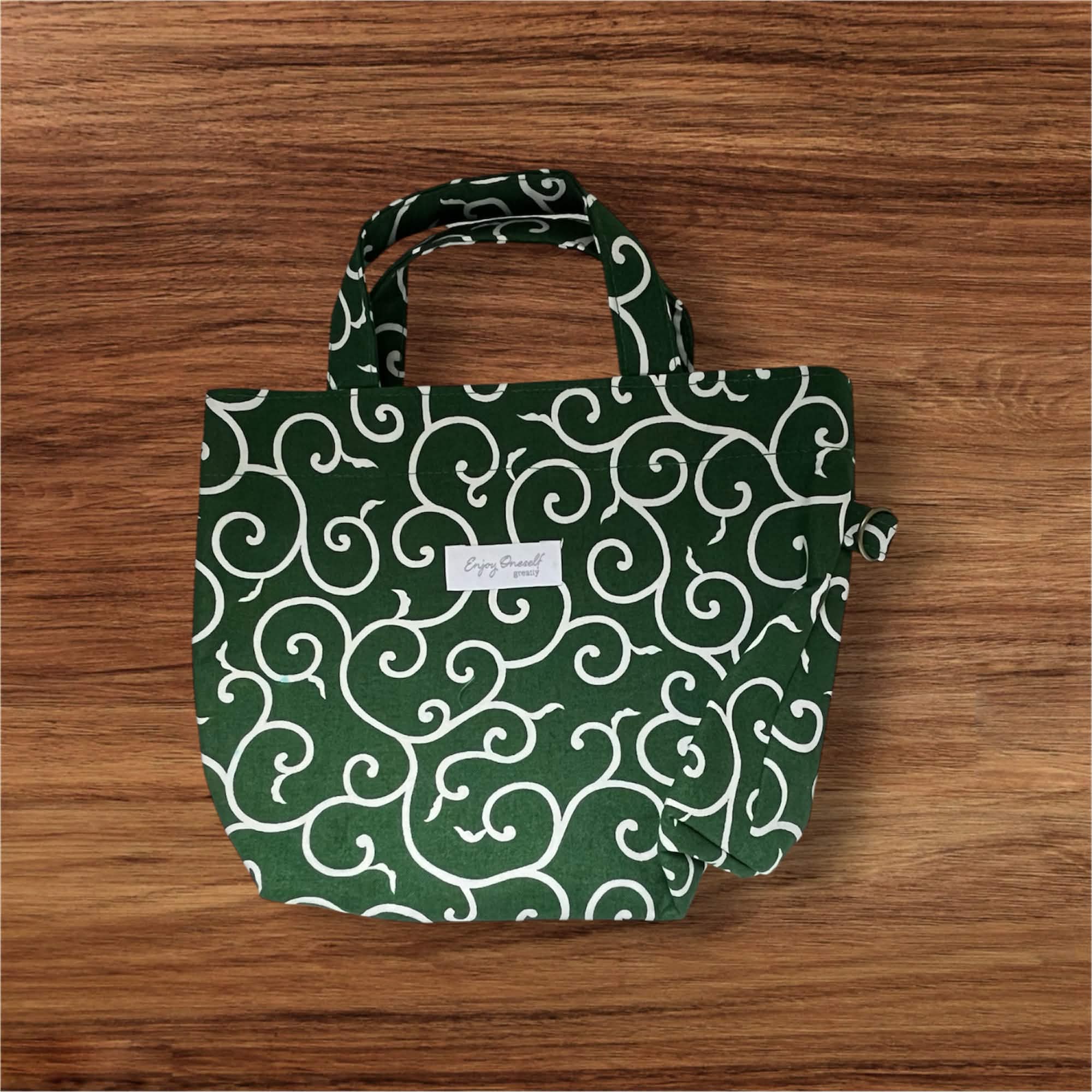 唐草模様 バッグ セット 和柄 ハンドバッグ ミニバッグ バッグインバッグ ハンドメイド 和風 グリーン レディース ランチバッグ 小物入れ サブバッグ 親子バッグ 和装 普段使い おしゃれの画像