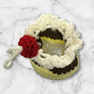 手編み 小物入れ 3点セット プリンモチーフ 巾着 ミニバッグ ハンドメイド かぎ針編み スイーツモチーフ 小物ポーチ かわいい 編み物雑貨 収納 インテリア 雑貨 ギフト プレゼントの画像