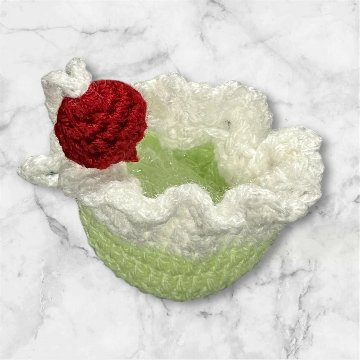 手編み 巾着 3個セット かわいい ミニ巾着 小物入れ 編み物 かぎ針編み プリン ゼリー チェリー スイーツモチーフ ハンドメイド ポーチ 小物収納 アクセサリーケース イヤホンケース キャンディ入の画像