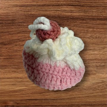 手編み 巾着 3個セット スイーツモチーフ パフェ プリン ゼリー チェリー付き ハンドメイド 小物入れ ミニ巾着 かわいい アクセサリー入れ イヤホン ケース ギフト プレゼント 編み物 レディースの画像