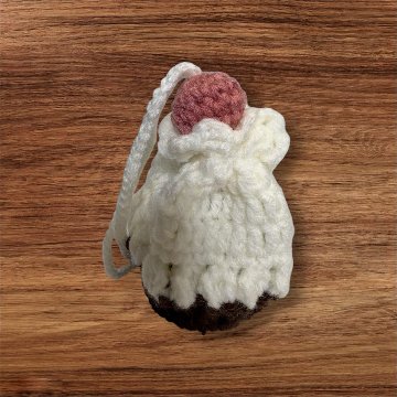 手編み 巾着 3個セット スイーツモチーフ パフェ プリン ゼリー チェリー付き ハンドメイド 小物入れ ミニ巾着 かわいい アクセサリー入れ イヤホン ケース ギフト プレゼント 編み物 レディースの画像