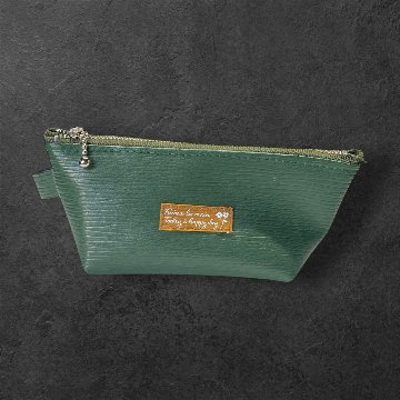 ポーチ 2個セット フェイクレザー グリーン 大小セット レディース メンズ 化粧ポーチ 小物入れ シンプル おしゃれ 大人 上品 ファスナー ポーチセット メガネケース バッグインバッグ ギフト プの画像
