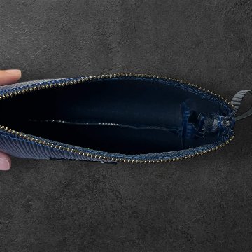 ポーチ 2個セット フェイクレザー ブルー 大小セット レディース メンズ 化粧ポーチ 小物入れ シンプル おしゃれ 大人 上品 ファスナー ポーチセット メガネケース バッグインバッグ ギフト プレの画像