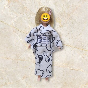 1/6ドール用 アウトフィット 浴衣 2点セット 白×紺 ひょうたん柄 帯付き ドール服 和装 着物風 着せ替え 服 夏祭り 夏 お祭り コーデ 和柄 渋め シック 大人っぽい ハンドメイドの画像