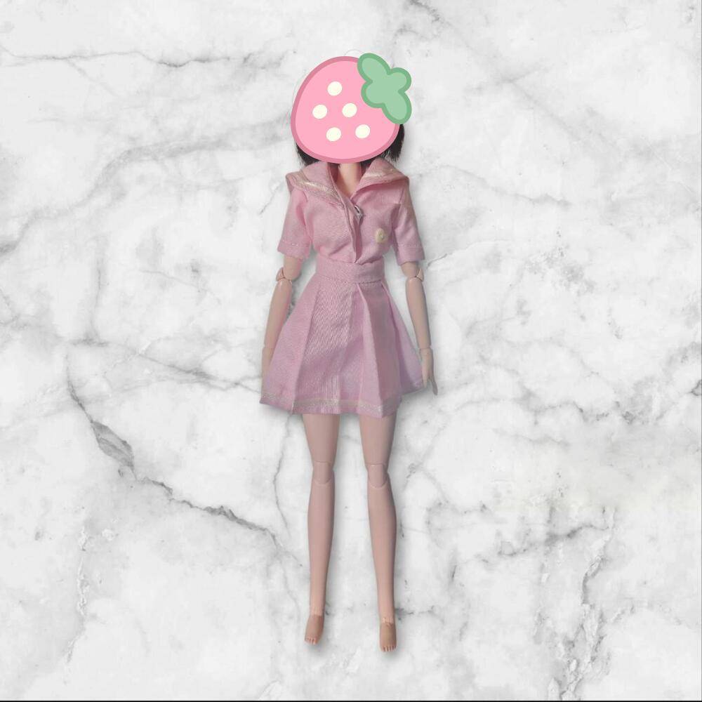 27cmドール用 セーラーカラー トップス プリーツスカート セット ピンク アイドル風 衣装 アウトフィット 着せ替え 人形用 かわいい コスチューム ハンドメイド ガーリー 制服風の画像