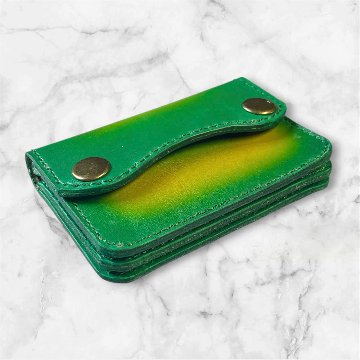 【送料無料】本革 ミニ財布 メンズ レディース コンパクト財布 小さい財布 L字ファスナー コインケース ミニウォレット レザー ハンドメイド 緑 黄 綺麗 小銭入れ キャッシュレス財布 サブ財布の画像
