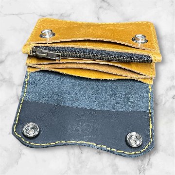 ヌメ革 本革 イタリアンレザー ミニウォレット ハンドメイド メンズ レディース セカンド 経年変化 楽しめる フラップ付 財布 ブラウン ブラックの画像