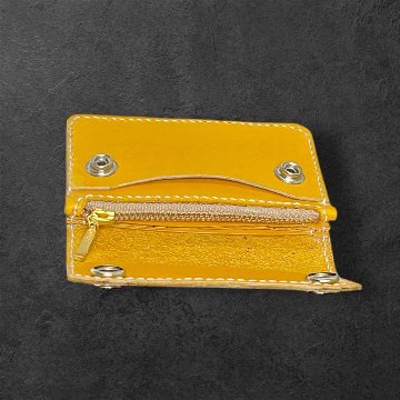 【送料無料】本革 ミニ財布 レディース メンズ コンパクト財布 小さい財布 コインケース ミニウォレット レザー イエロー 小銭入れ キャッシュレス財布の画像