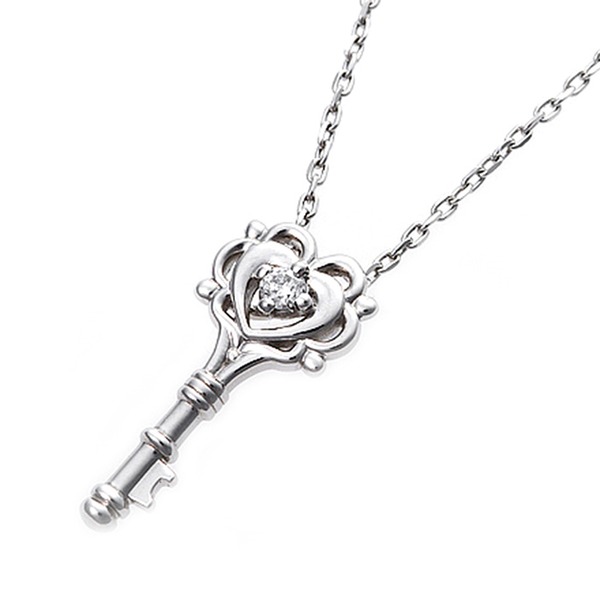 ダイヤモンド ネックレス 一粒 0.014ct プラチナ Pt900 鍵 キーモチーフ ペンダント 鑑別カード付きの画像