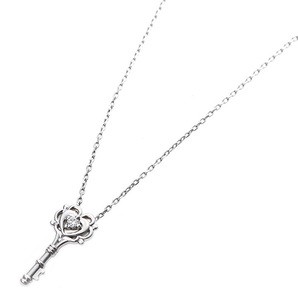 ダイヤモンド ネックレス 一粒 0.014ct プラチナ Pt900 鍵 キーモチーフ ペンダント 鑑別カード付きの画像