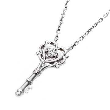 ダイヤモンド ネックレス 一粒 0.014ct プラチナ Pt900 鍵 キーモチーフ ペンダント 鑑別カード付きの画像
