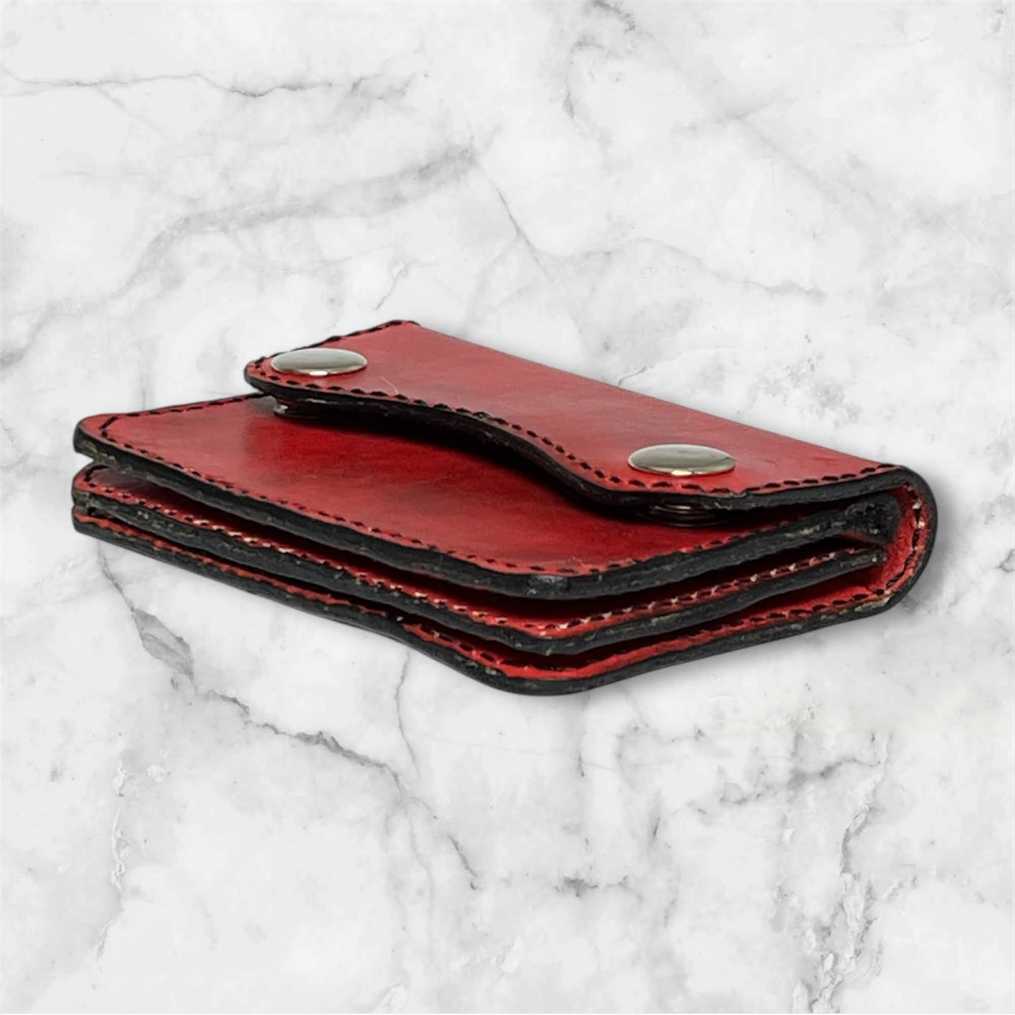 【送料無料】本革 ミニ財布 メンズ レディース コンパクト財布 小さい財布 L字ファスナー コインケース ミニウォレット レザー ハンドメイド グラデーション 赤 黒 小銭入れ キャッシュレス財布 サの画像