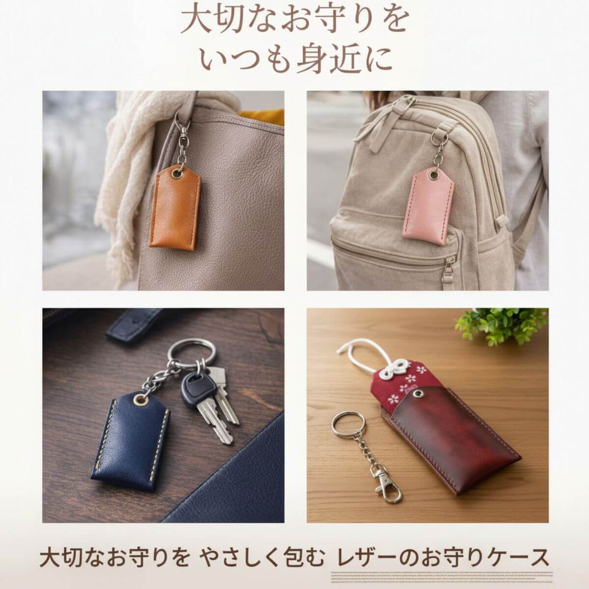 レザー お守りケース（緑と黒のムラ染め サイズL）の画像