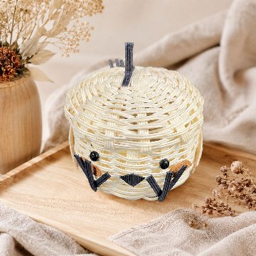 クラフトバンド ふたつき小物入れ シマエナガの画像