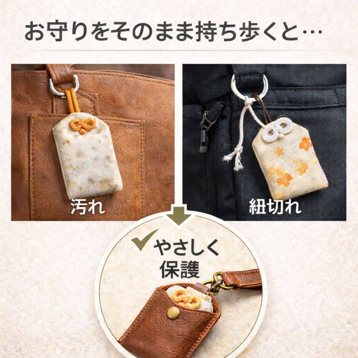 バングラデシュレザーお守りケース（ピンク×黒のムラ染め サイズL)の画像