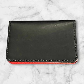 本革 ミニウォレット ハンドメイド メンズ レディース セカンド 経年変化 楽しめる フラップ付 財布 ブラック レッドの画像