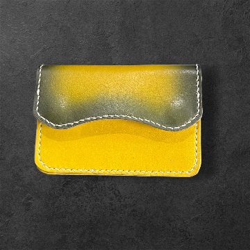 本革 ミニウォレット ハンドメイド メンズ レディース セカンド 経年変化 楽しめる フラップ付 財布 イエロー ブラック グラデーションの画像