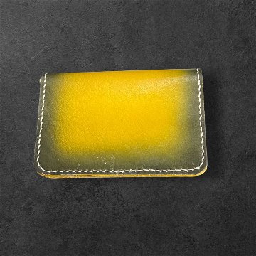 本革 ミニウォレット ハンドメイド メンズ レディース セカンド 経年変化 楽しめる フラップ付 財布 イエロー ブラック グラデーションの画像