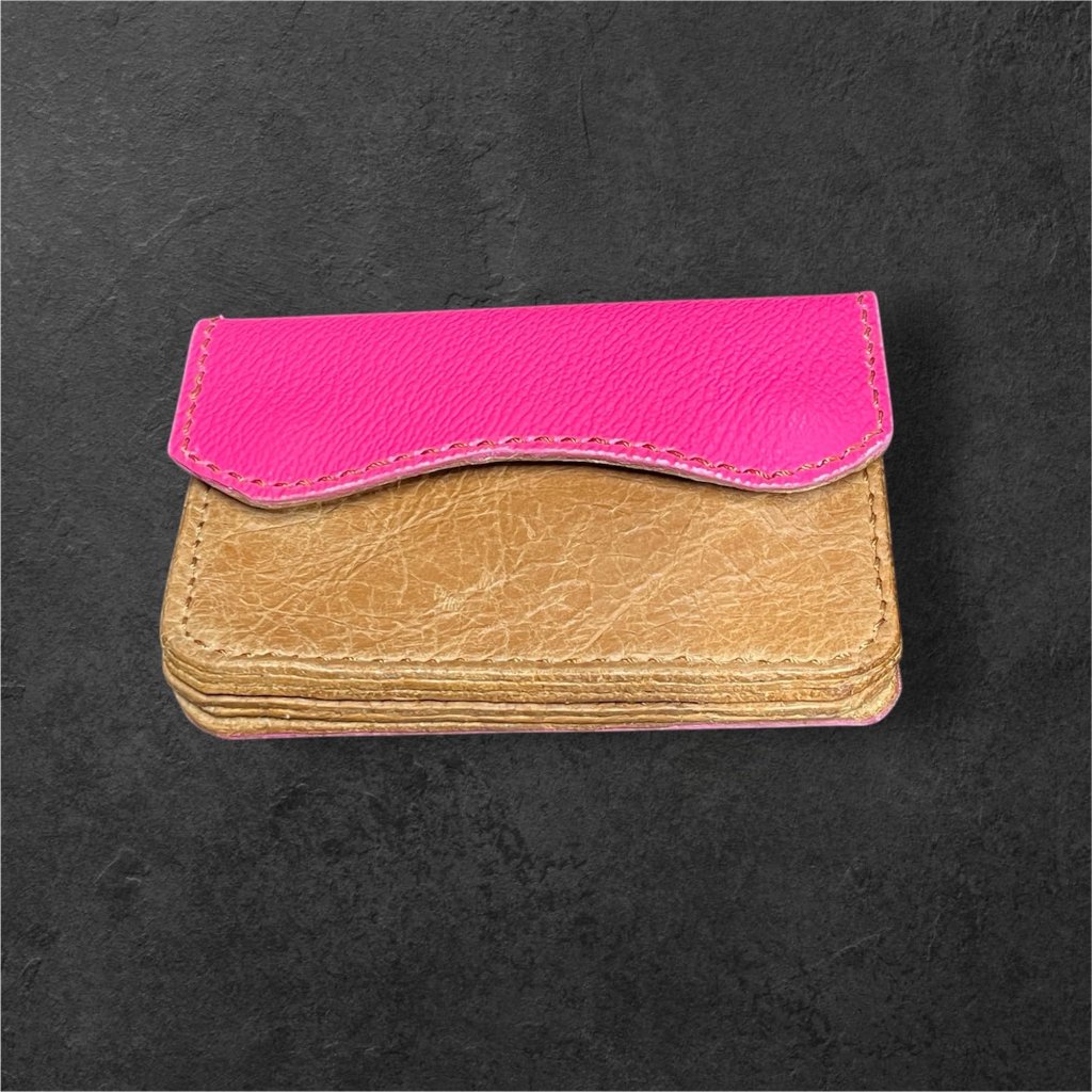 本革 ミニウォレット ハンドメイド レディース メンズ セカンド 経年変化 楽しめる フラップ付 財布 ピンク ブラウンの画像