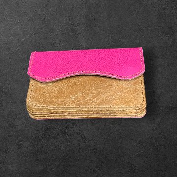 本革 ミニウォレット ハンドメイド レディース メンズ セカンド 経年変化 楽しめる フラップ付 財布 ピンク ブラウンの画像