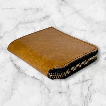 送料無料】本革 L字ファスナー ハンドメイド 財布 ショートウォレット ナチュラル 経年変化 楽しむ メンズ レディース ブラウン 大人の画像