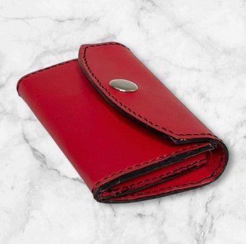 【就労福祉施設制作】ハンドメイド レザー 名刺入れレッド シンプルの画像