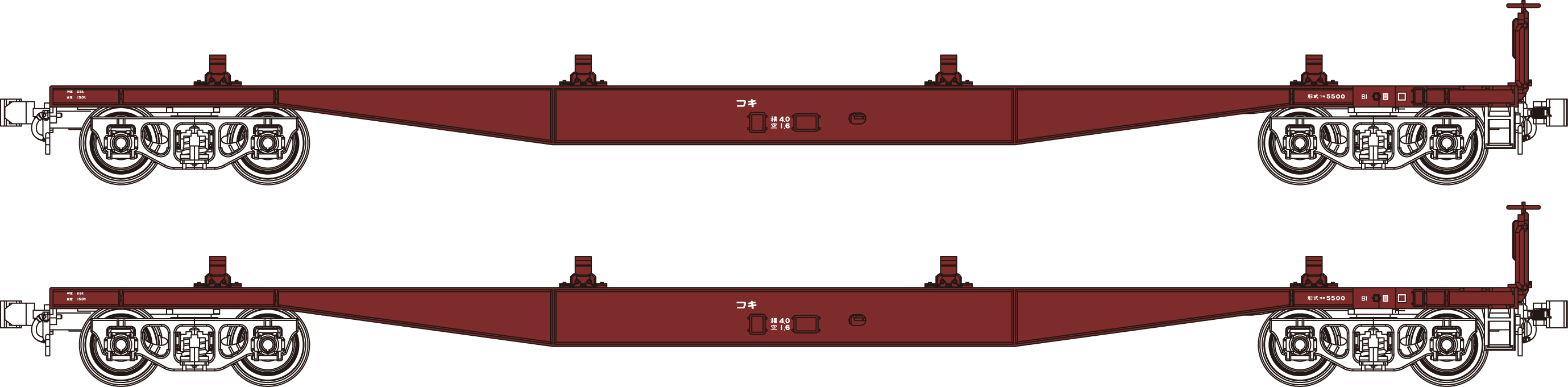 コキ5500（4個積）コンテナなし2両セットの画像