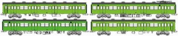 国鉄103系低運転台・非ユニット窓・非冷房車、黄緑6号動力付基本4両セットAの画像