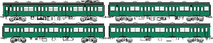 国鉄103系低運転台・非ユニット窓・非冷房車、青緑1号動力付基本4両セットDの画像