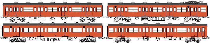 国鉄103系低運転台・非ユニット窓・非冷房車、朱色1号動力付基本4両セットEの画像